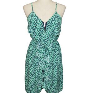 Prevett Ruffled Zip Front Spaghetti Strap Mini Dress Size Medium